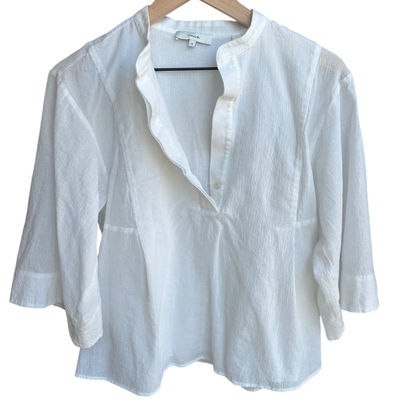 Vince White Cotton V Neck Crop Flowy Blouson Top Oversized Sleeve Size‎ M - Picture 1 of 6